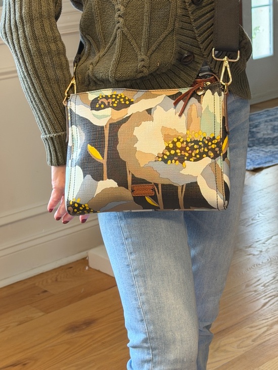 Fossil Handbags - Fossil Boho Floral Coated Canvas Crossbody Bag Brown/Blue Gold (GUC)